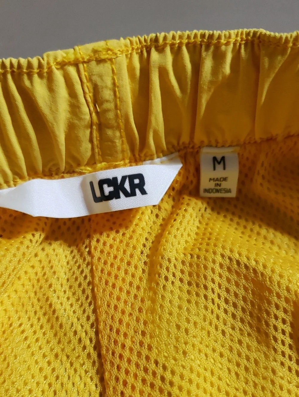 Men's LCKR Vibrant Yellow Drawstring Swim Trunks With Mesh Liner. Size: Medium